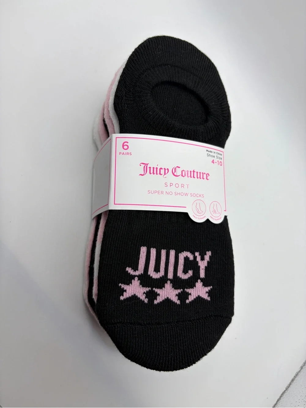 Juicy Couture Black and Pink Super No-Show Athletic Socks - Pack of 6